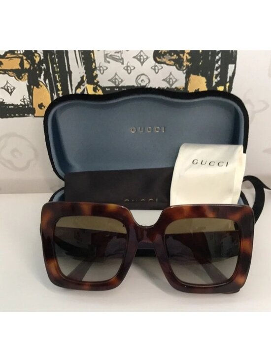 New Authentic Gucci GG0328S 002 Havana Brown Oversized Square Sunglasses